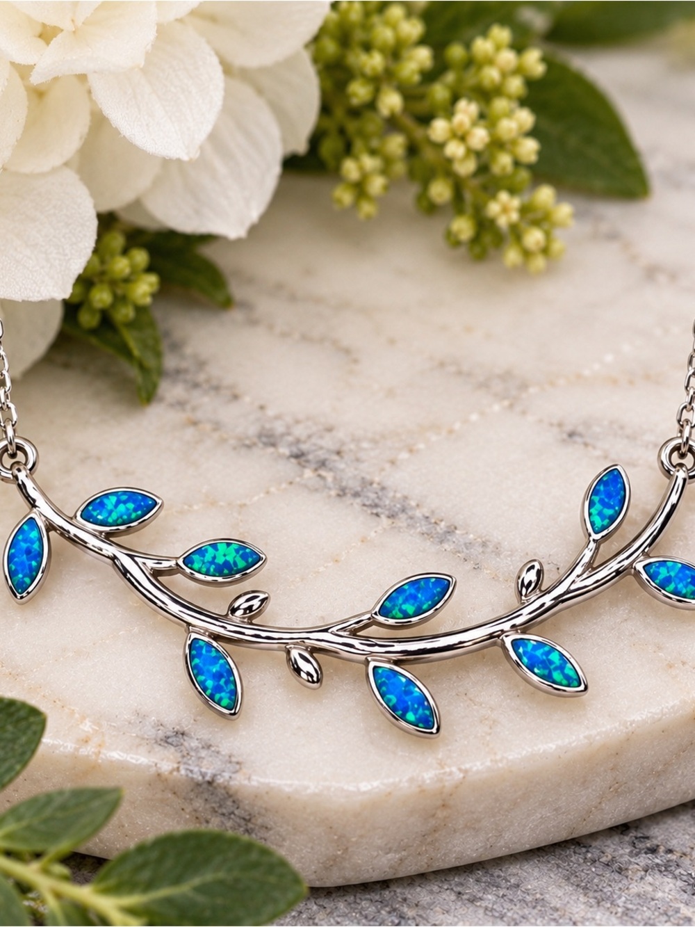 Blue Opelite Hawaiian Leaf in Sterling Silver